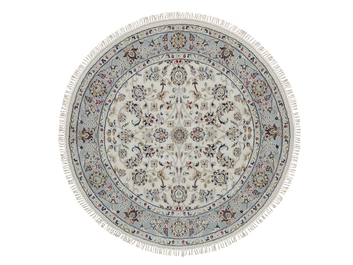 4'1" x 4'2" New Hand Knotted Ivory Wool & Silk Round Oriental Rug - MOA10292118