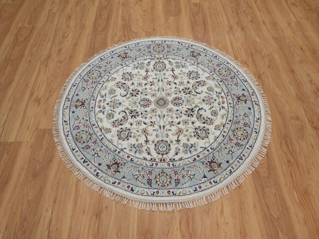 4'1" x 4'2" New Hand Knotted Ivory Wool & Silk Round Oriental Rug - MOA10292118