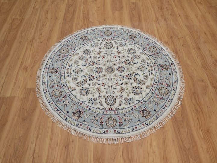 4'1" x 4'2" New Hand Knotted Ivory Wool & Silk Round Oriental Rug - MOA10292118
