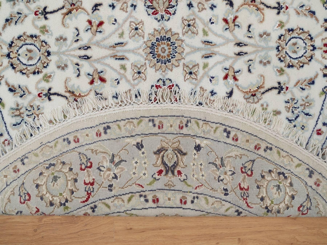 4'1" x 4'2" New Hand Knotted Ivory Wool & Silk Round Oriental Rug - MOA10292118