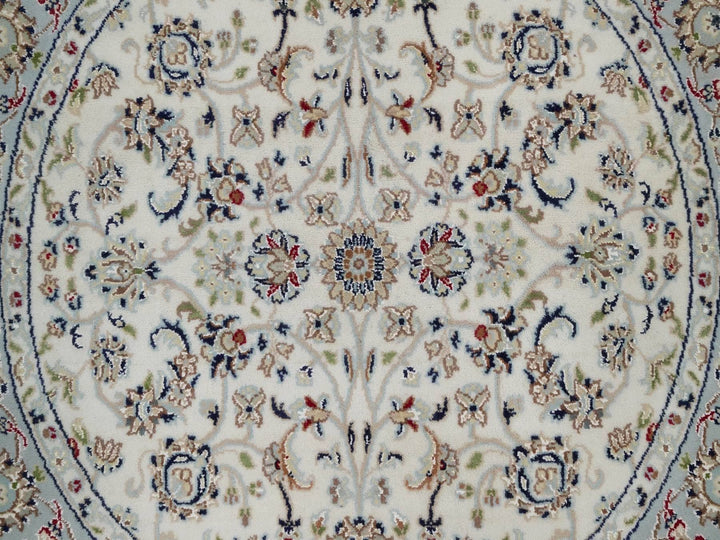 4'1" x 4'2" New Hand Knotted Ivory Wool & Silk Round Oriental Rug - MOA10292118