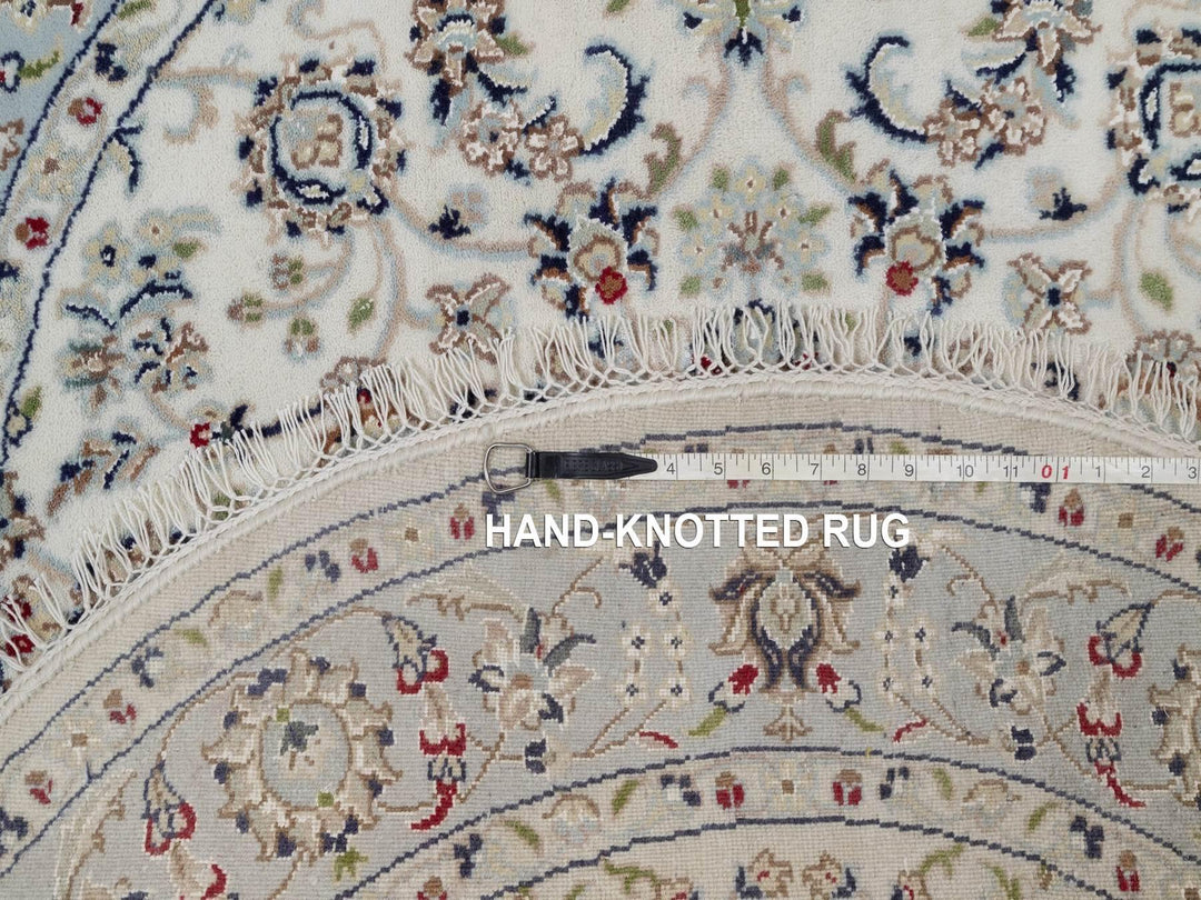 4'1" x 4'2" New Hand Knotted Ivory Wool & Silk Round Oriental Rug - MOA10292118