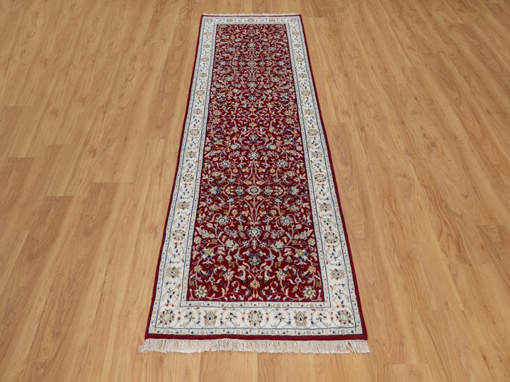 2'7" x 8'3" New Hand Knotted Red Wool & Silk Runner Oriental Rug - MOA10292119