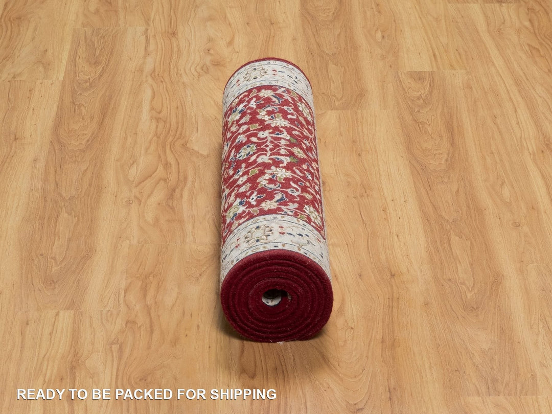 2'7" x 8'3" New Hand Knotted Red Wool & Silk Runner Oriental Rug - MOA10292119