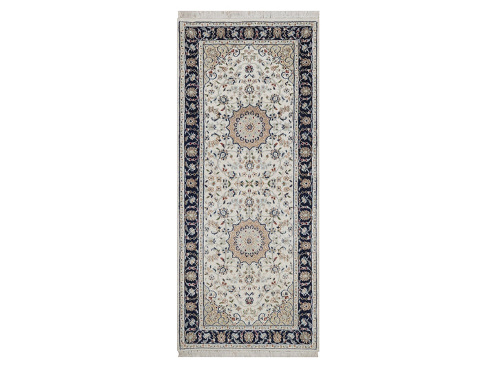 2'7" x 6'1" New Hand Knotted Ivory Wool & Silk Runner Oriental Rug - MOA10292120