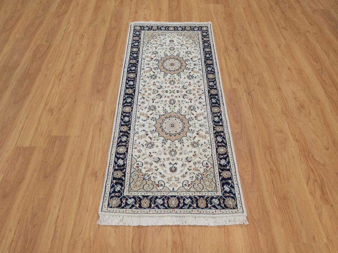 2'7" x 6'1" New Hand Knotted Ivory Wool & Silk Runner Oriental Rug - MOA10292120