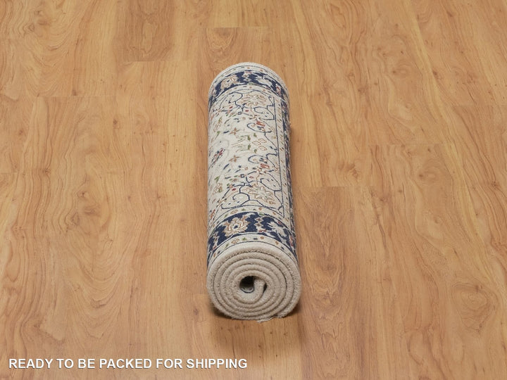 2'7" x 6'1" New Hand Knotted Ivory Wool & Silk Runner Oriental Rug - MOA10292120