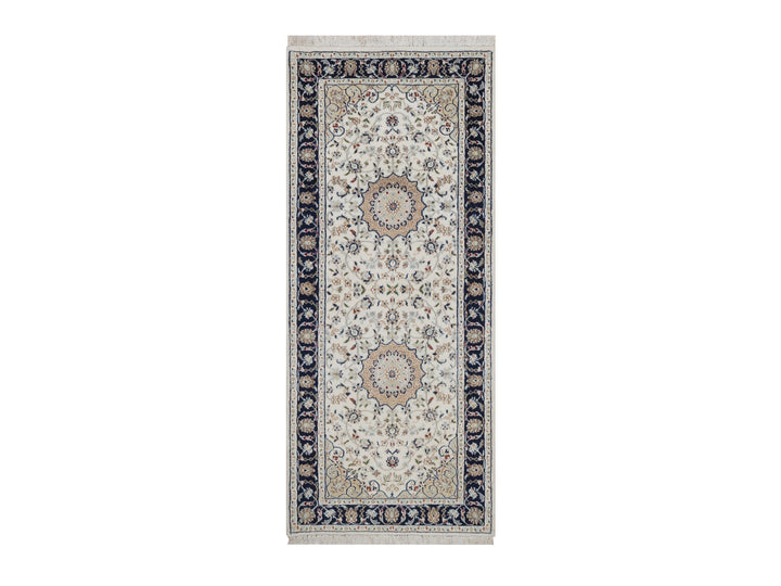 2'7" x 6'1" New Hand Knotted Ivory Wool & Silk Runner Oriental Rug - MOA10292121