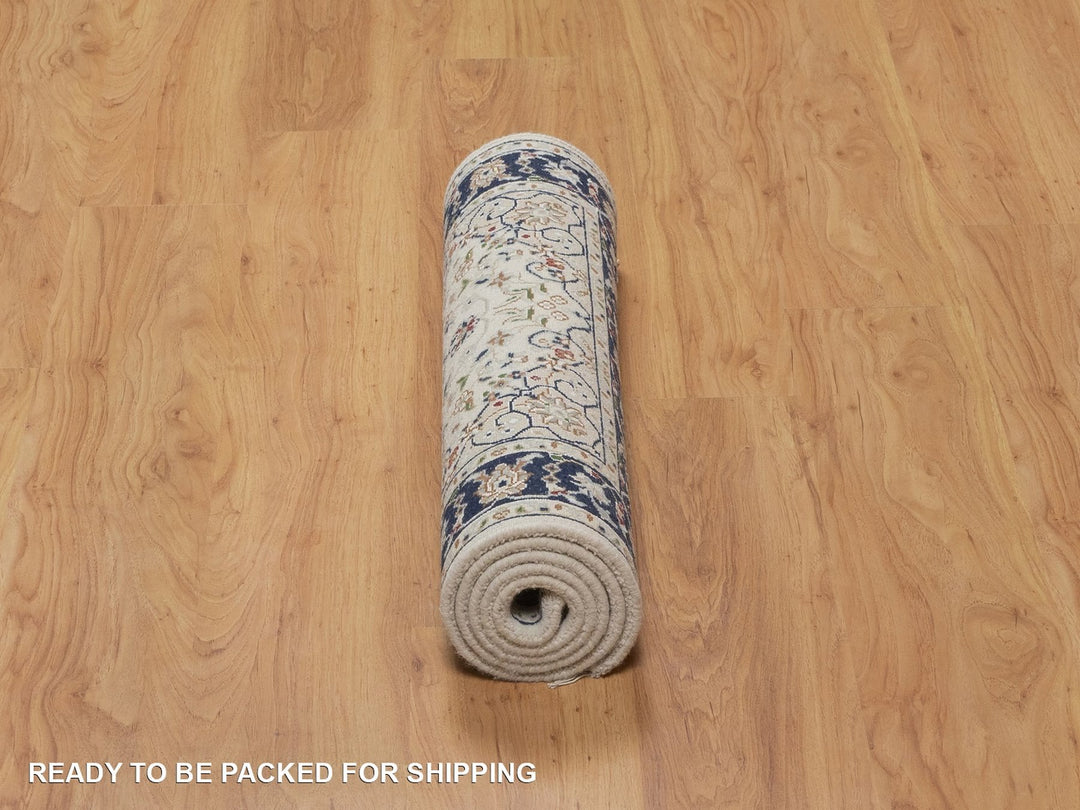 2'7" x 6'1" New Hand Knotted Ivory Wool & Silk Runner Oriental Rug - MOA10292121