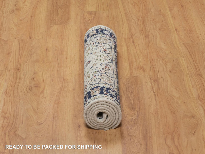 2'7" x 6'1" New Hand Knotted Ivory Wool & Silk Runner Oriental Rug - MOA10292121