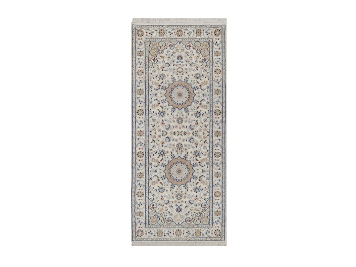 2'8" x 6'2" New Hand Knotted Ivory Wool & Silk Runner Oriental Rug - MOA10292122