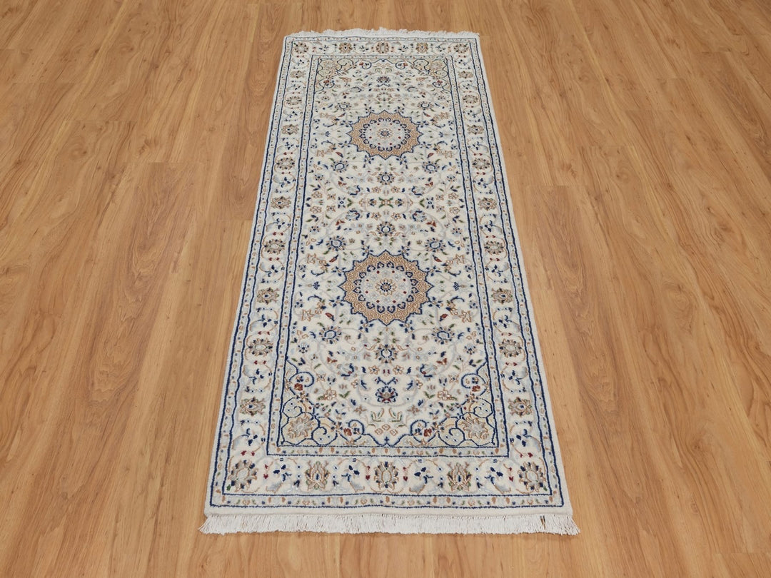 2'8" x 6'2" New Hand Knotted Ivory Wool & Silk Runner Oriental Rug - MOA10292122