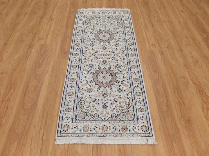 2'8" x 6'2" New Hand Knotted Ivory Wool & Silk Runner Oriental Rug - MOA10292122