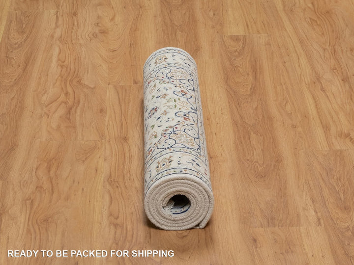 2'8" x 6'2" New Hand Knotted Ivory Wool & Silk Runner Oriental Rug - MOA10292122