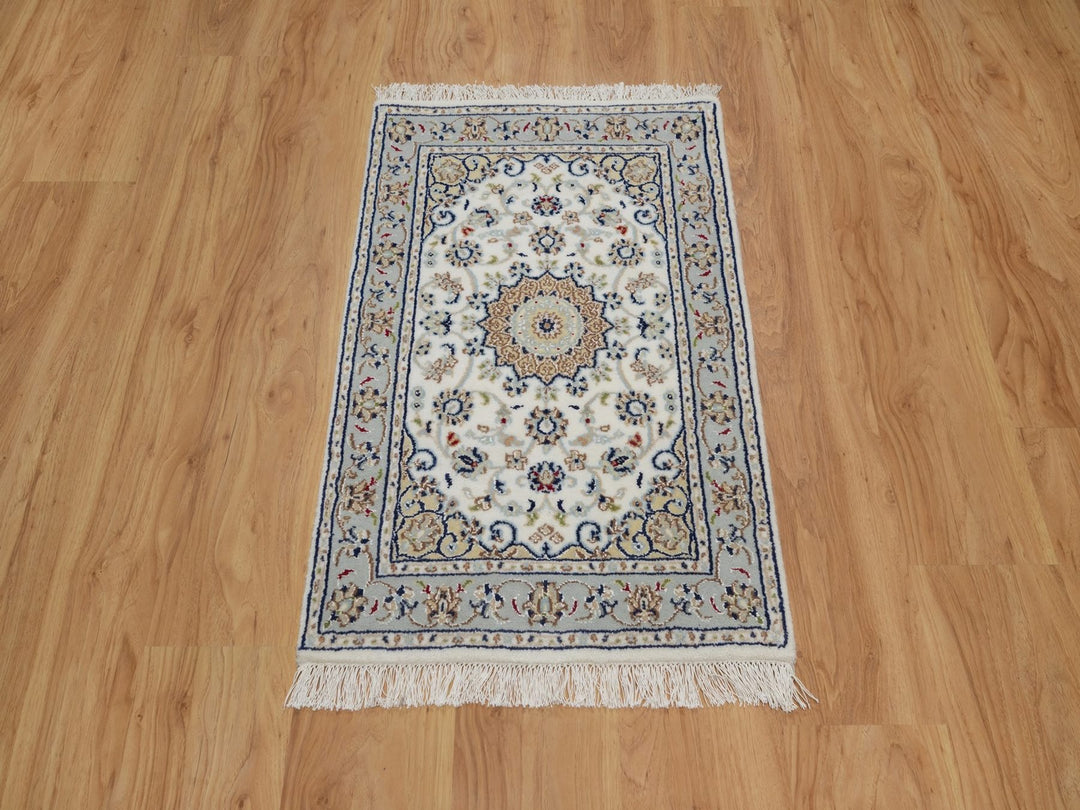 2'1" x 3'2" New Hand Knotted Ivory Wool & Silk Rectangle Oriental Rug - MOA10292123