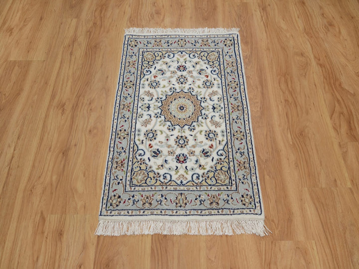 2'1" x 3'2" New Hand Knotted Ivory Wool & Silk Rectangle Oriental Rug - MOA10292123