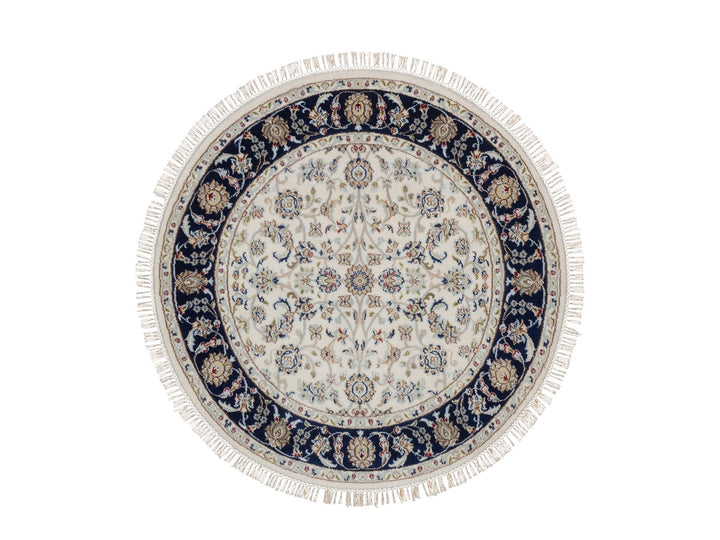 4'0" x 4'1" New Hand Knotted Ivory Wool & Silk Round Oriental Rug - MOA10292126