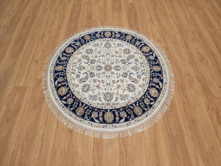 4'0" x 4'1" New Hand Knotted Ivory Wool & Silk Round Oriental Rug - MOA10292126