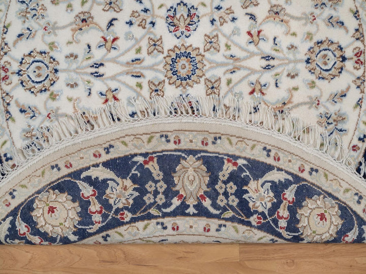 4'0" x 4'1" New Hand Knotted Ivory Wool & Silk Round Oriental Rug - MOA10292126