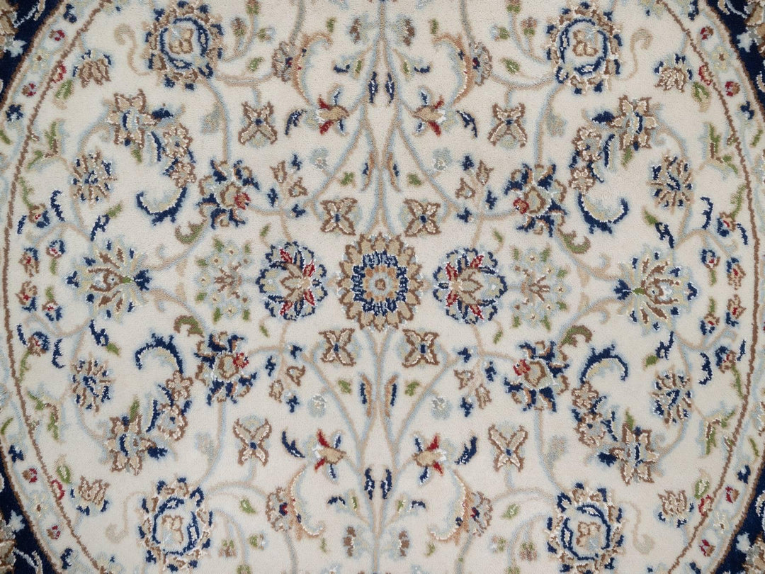 4'0" x 4'1" New Hand Knotted Ivory Wool & Silk Round Oriental Rug - MOA10292126