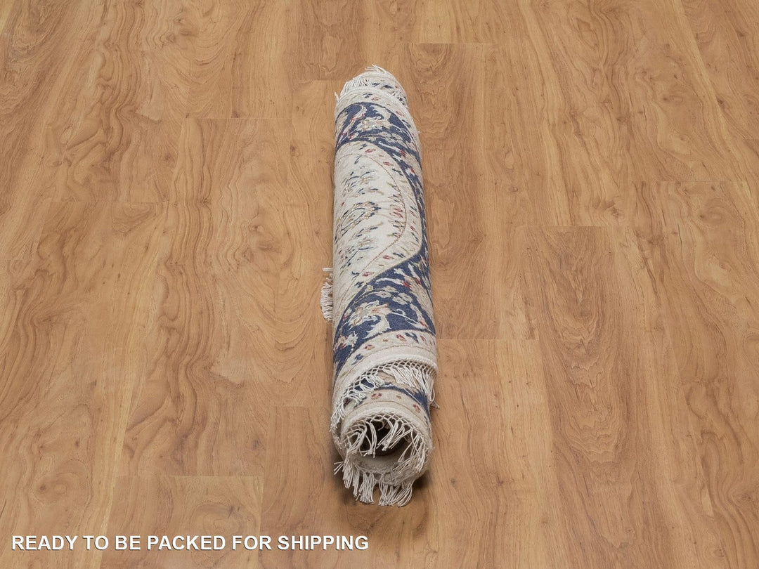 4'0" x 4'1" New Hand Knotted Ivory Wool & Silk Round Oriental Rug - MOA10292126