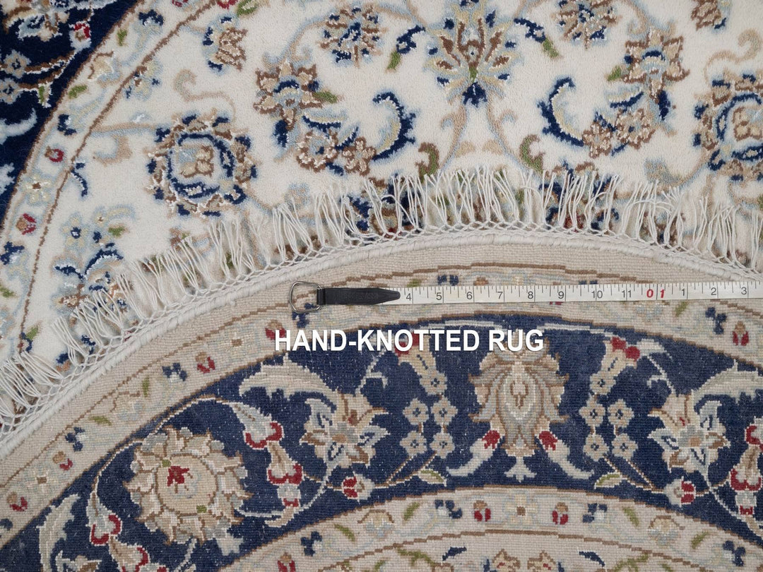 4'0" x 4'1" New Hand Knotted Ivory Wool & Silk Round Oriental Rug - MOA10292126