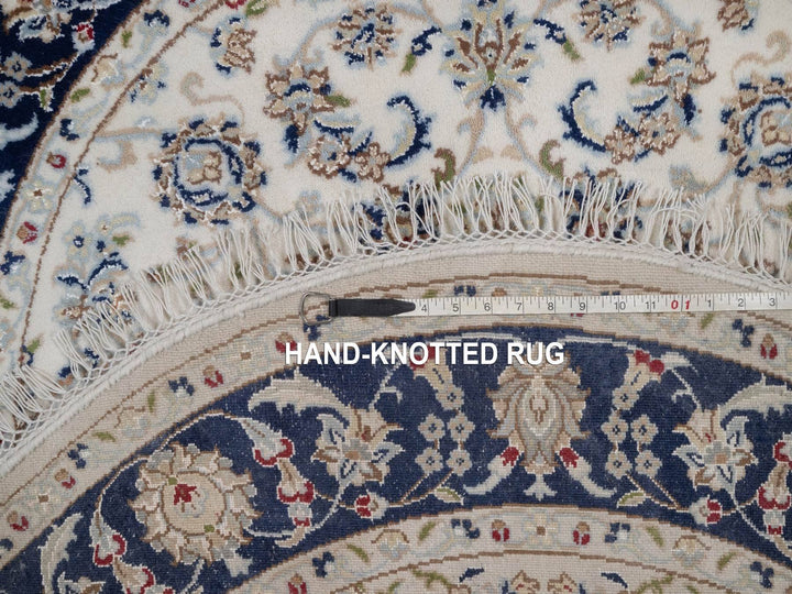 4'0" x 4'1" New Hand Knotted Ivory Wool & Silk Round Oriental Rug - MOA10292126