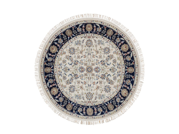 4'1" x 4'1" New Hand Knotted Ivory Wool & Silk Round Oriental Rug - MOA10292127