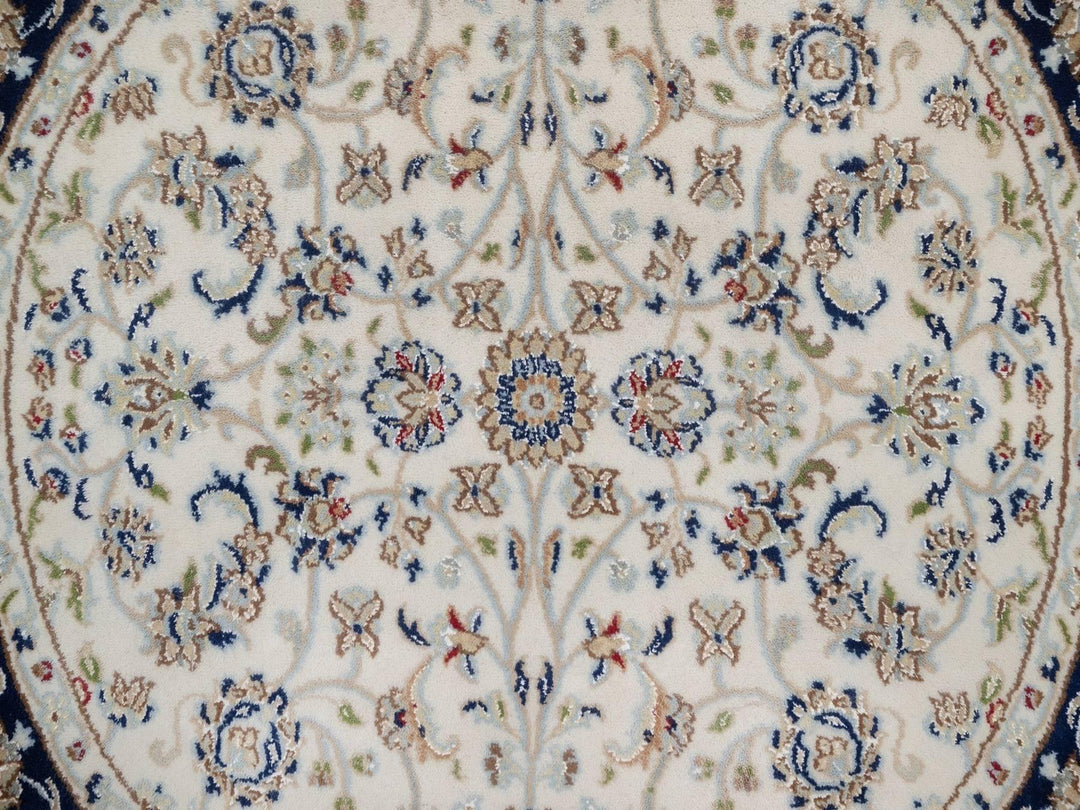 4'1" x 4'1" New Hand Knotted Ivory Wool & Silk Round Oriental Rug - MOA10292127