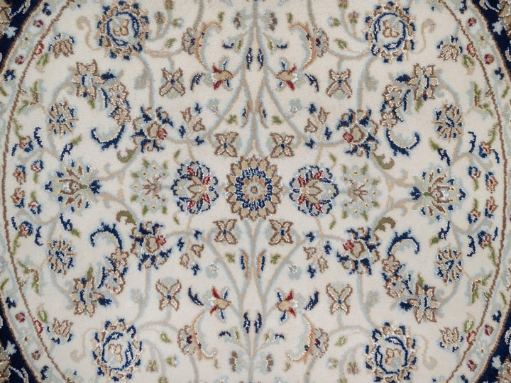 4'1" x 4'1" New Hand Knotted Ivory Wool & Silk Round Oriental Rug - MOA10292127