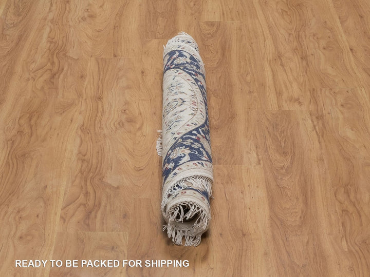 4'1" x 4'1" New Hand Knotted Ivory Wool & Silk Round Oriental Rug - MOA10292127