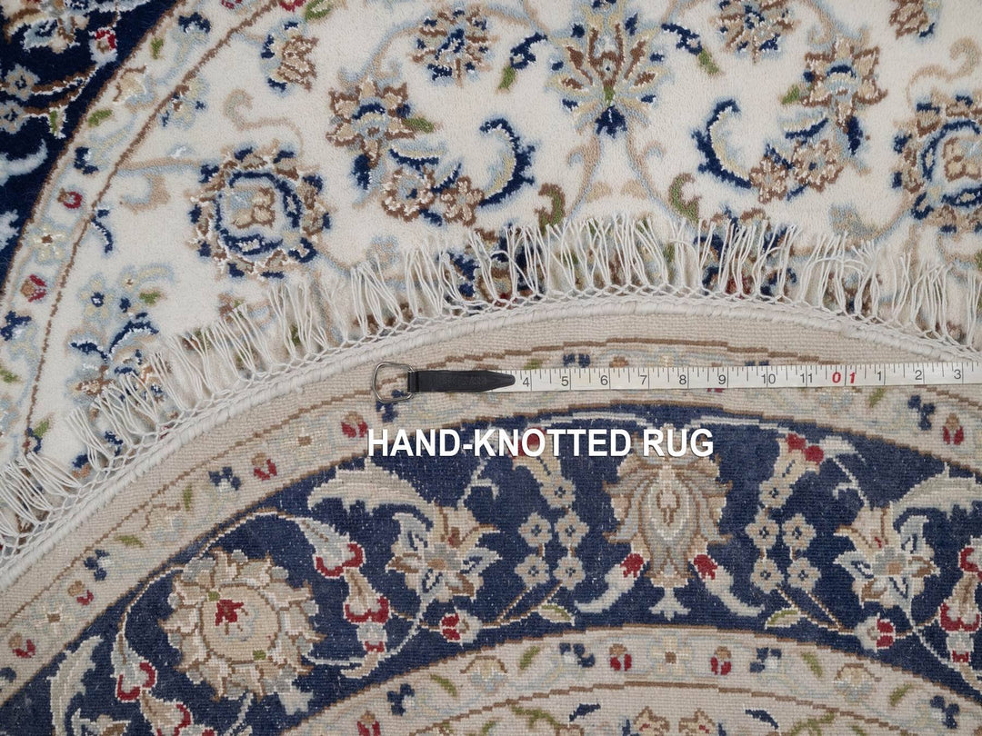 4'1" x 4'1" New Hand Knotted Ivory Wool & Silk Round Oriental Rug - MOA10292127