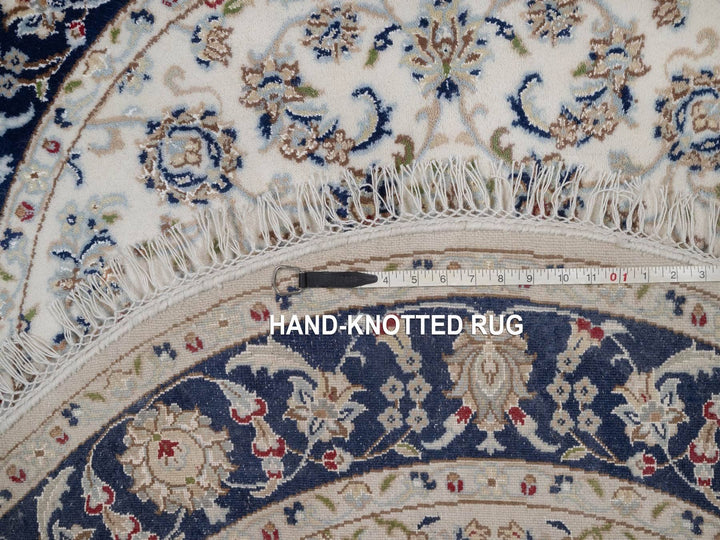 4'1" x 4'1" New Hand Knotted Ivory Wool & Silk Round Oriental Rug - MOA10292127