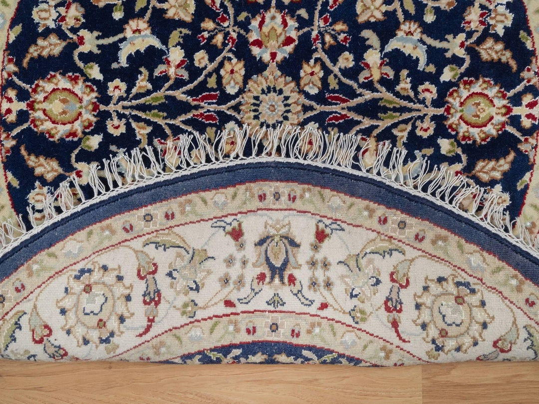 3'11" x 3'11" New Hand Knotted Blue Wool & Silk Round Oriental Rug - MOA10292128