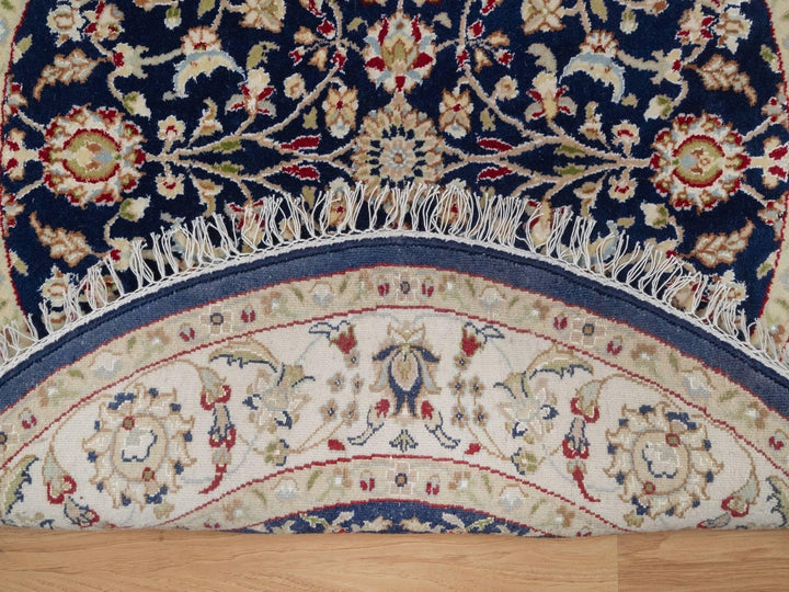 3'11" x 3'11" New Hand Knotted Blue Wool & Silk Round Oriental Rug - MOA10292128