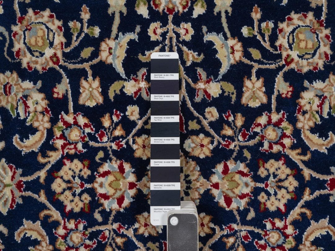 3'11" x 3'11" New Hand Knotted Blue Wool & Silk Round Oriental Rug - MOA10292128