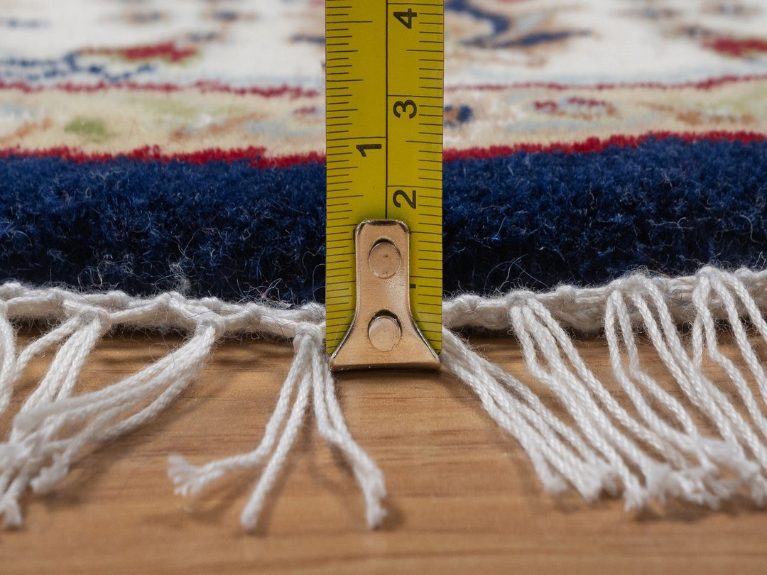 3'11" x 3'11" New Hand Knotted Blue Wool & Silk Round Oriental Rug - MOA10292128