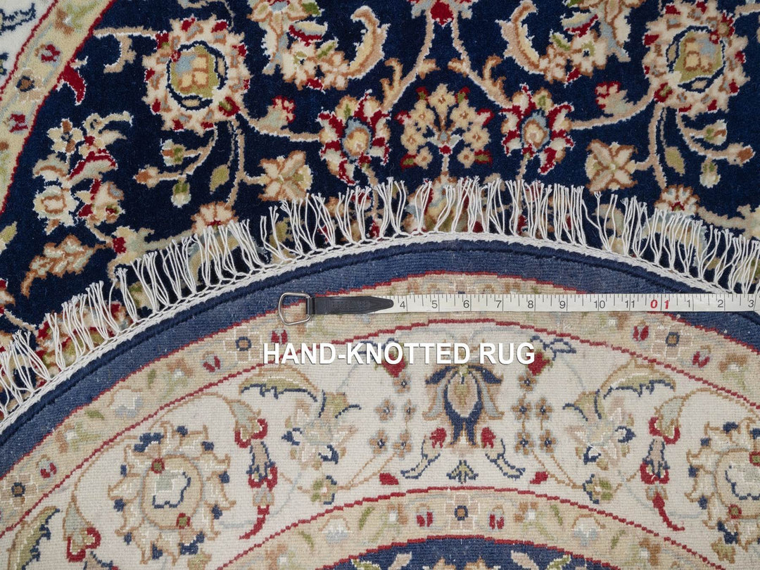 3'11" x 3'11" New Hand Knotted Blue Wool & Silk Round Oriental Rug - MOA10292128