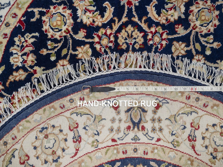 3'11" x 3'11" New Hand Knotted Blue Wool & Silk Round Oriental Rug - MOA10292128