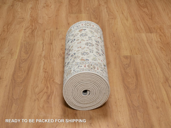 2'6" x 21'5" New Hand Knotted Ivory Wool & Silk Runner Oriental Rug - MOA10292129