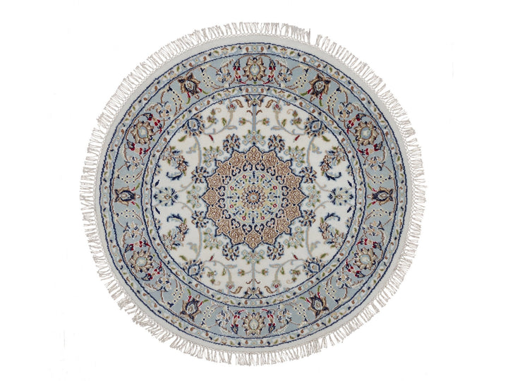 3'2" x 3'2" New Hand Knotted Ivory Wool & Silk Round Oriental Rug - MOA10292130