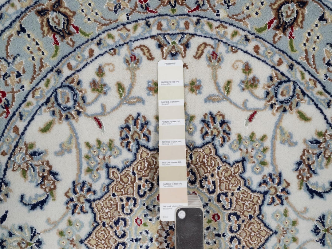 3'2" x 3'2" New Hand Knotted Ivory Wool & Silk Round Oriental Rug - MOA10292130