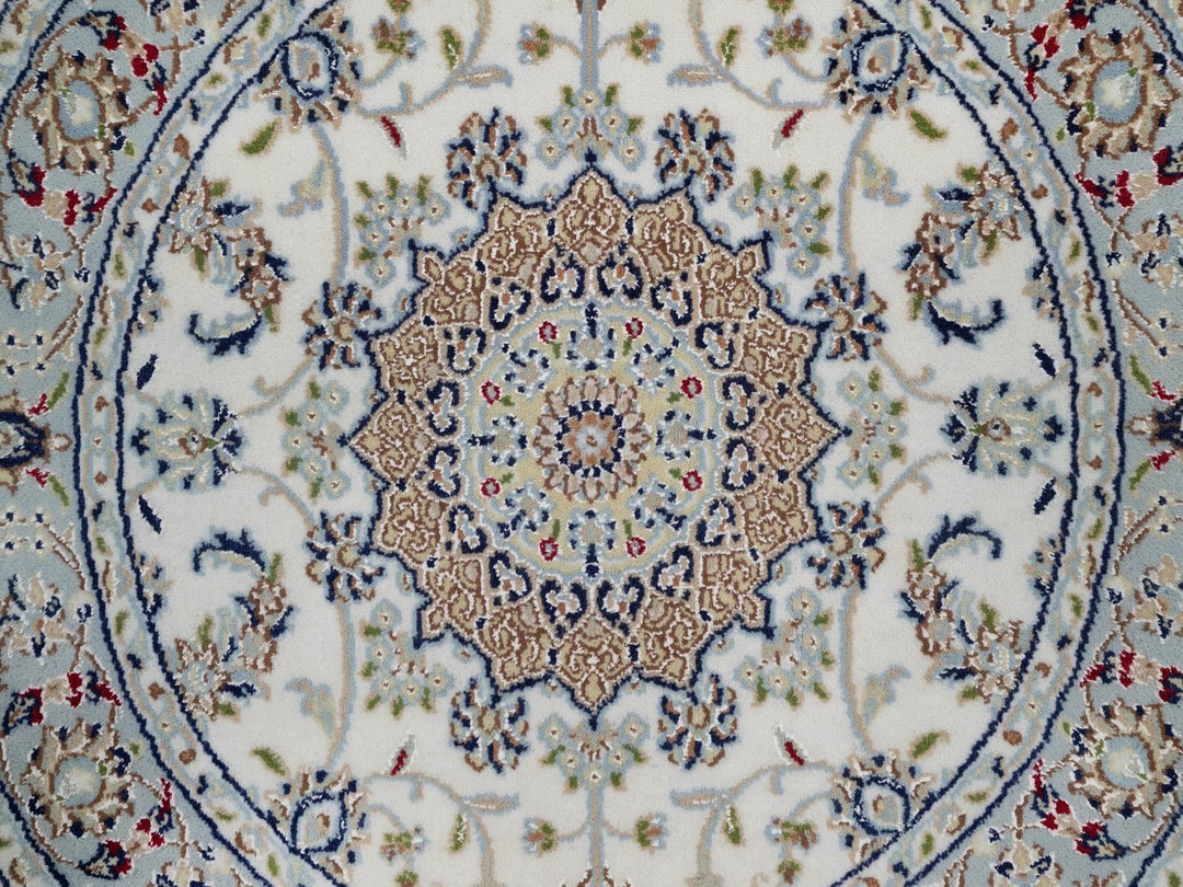 3'2" x 3'2" New Hand Knotted Ivory Wool & Silk Round Oriental Rug - MOA10292130