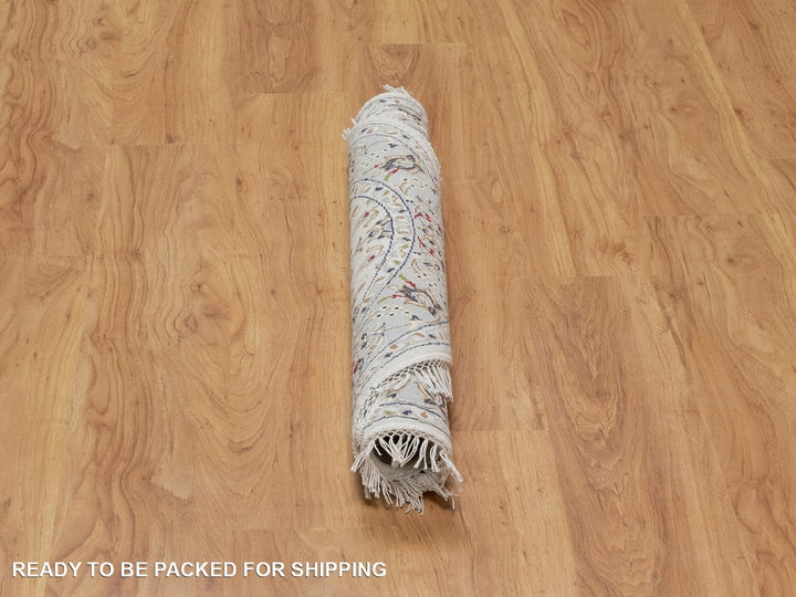 3'2" x 3'2" New Hand Knotted Ivory Wool & Silk Round Oriental Rug - MOA10292130