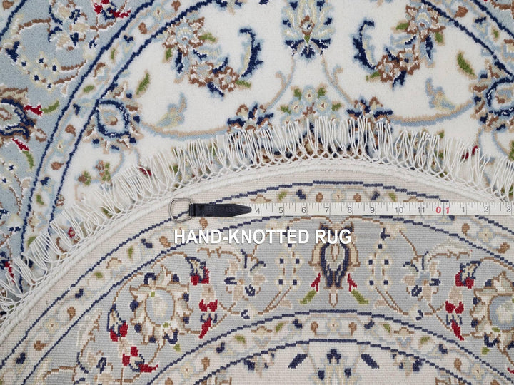 3'2" x 3'2" New Hand Knotted Ivory Wool & Silk Round Oriental Rug - MOA10292130