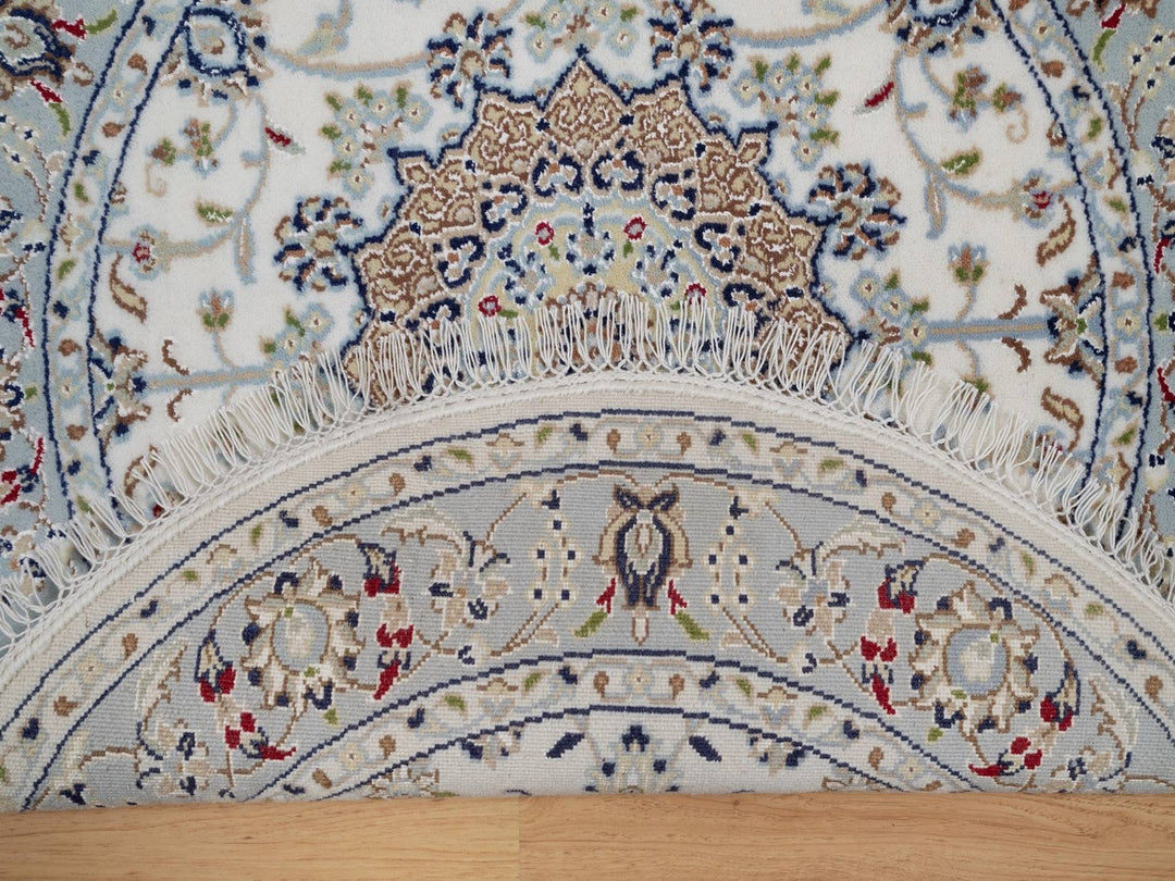 3'3" x 3'3" New Hand Knotted Ivory Wool & Silk Round Oriental Rug - MOA10292131