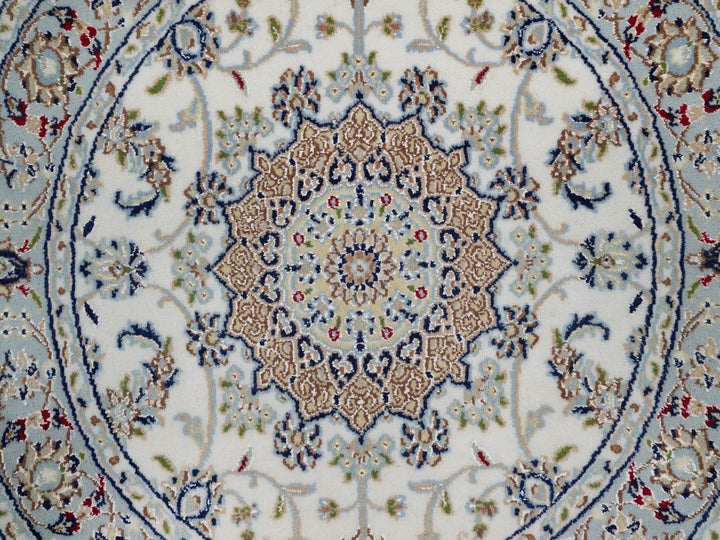 3'3" x 3'3" New Hand Knotted Ivory Wool & Silk Round Oriental Rug - MOA10292131