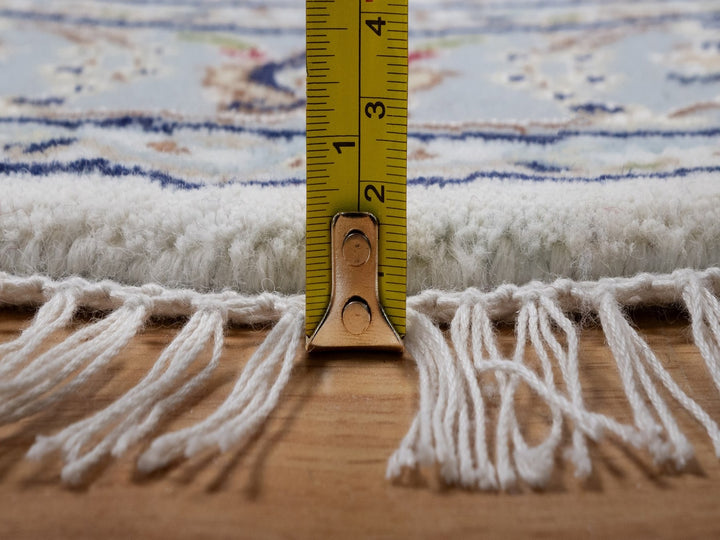 3'3" x 3'3" New Hand Knotted Ivory Wool & Silk Round Oriental Rug - MOA10292131