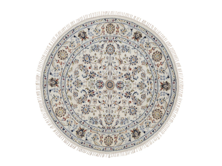 4'1" x 4'1" New Hand Knotted Ivory Wool & Silk Round Oriental Rug - MOA10292132