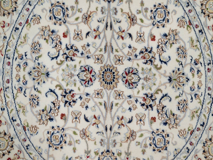 4'1" x 4'1" New Hand Knotted Ivory Wool & Silk Round Oriental Rug - MOA10292132